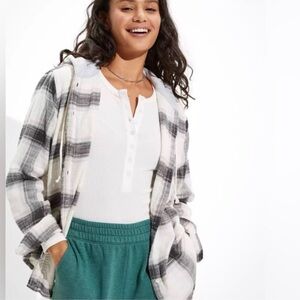American Eagle Plaid Hooded Shirt